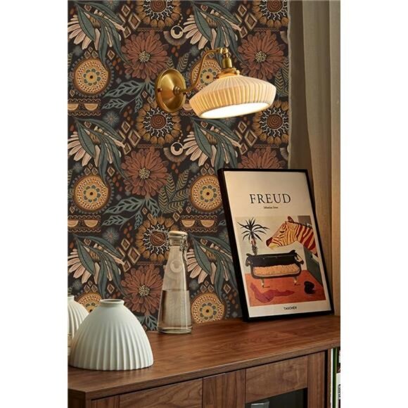 17.7in x 6.6ft‎ Removable Wallpaper Peel and Stick Floral Boho  Retro Wall Decor - Picture 5 of 6